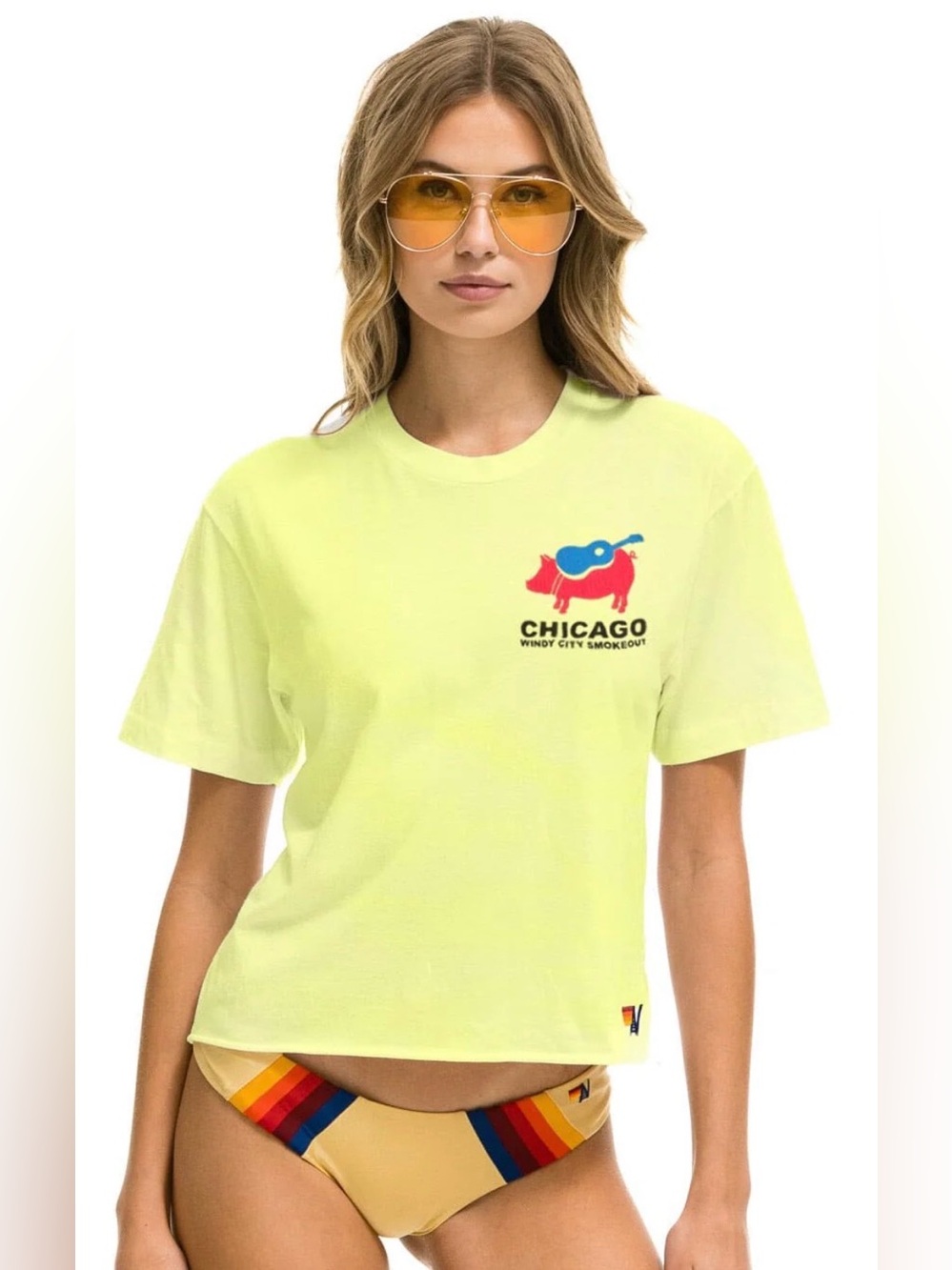 AN Boyfriend Windy City Smokeout Chicago Tee - Neon Yellow- Large- NWT